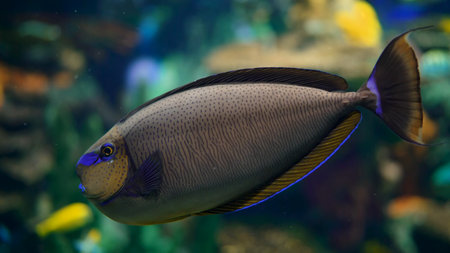 Tropical fish. Exotic rhino fish swimming alone.の写真素材
