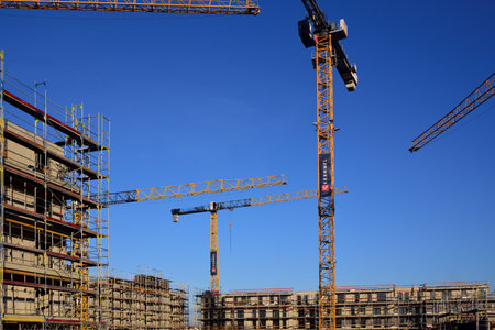 30/12/2019 in Gersthofen near Augsburg, many new apartments are being built on a large area to remedy the housing shortage and create new living space for familiesのeditorial素材