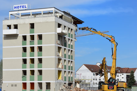 04/21/2020, in NeusÃ¤ss near Augsburg an old hotel is torn downのeditorial素材
