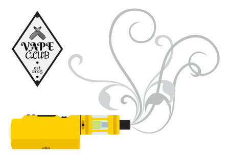 Vaporizer cigarette, electronic, vape device, shop in flat style. Badge, icon, sign for vape shop, club.のイラスト素材