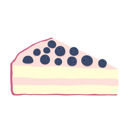 Blueberry cheesecake illustration in flat style. Isolated cake with berries.のイラスト素材