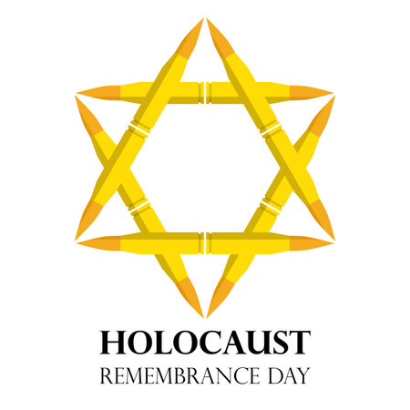 Holocaust Remembrance Day, May 5, Jewish star made from rifle bullets, vector illustration, holocaust banner, symbol, emblem, logo, stamp or signのイラスト素材