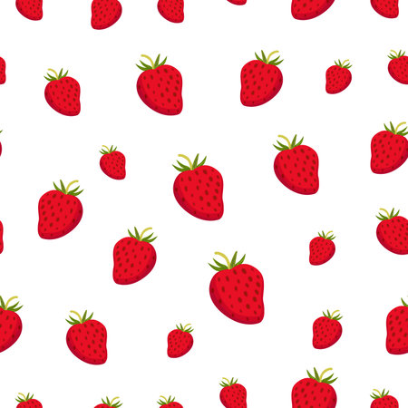 Seamless pattern with strawberry. Ripe, juicy, healthy vegetarian dessert. Flat vector style