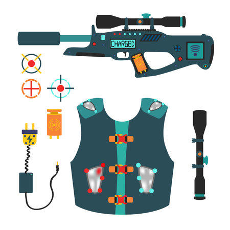 Laser tag game vector set in flat styleのイラスト素材