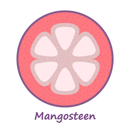 Purple mangosteen exotic fruit. Organic vitamin nutrition label.のイラスト素材