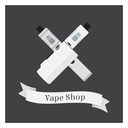 Set of vape shop with e-cigarettes, vapor liquid. Flat vector style.のイラスト素材