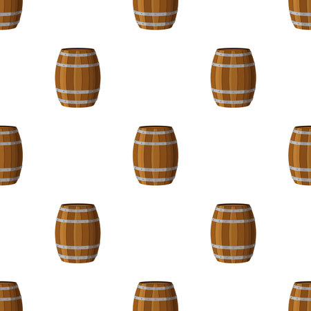 Barrels seamless pattern. Flat style. Rum, whiskey, beer, wine,のイラスト素材