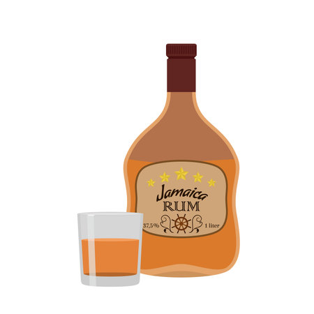Alcohol drink, rum with glass. Jamaica rum in flat style design. Vector illustration. Liquor for pubs restaurants hipster barsのイラスト素材