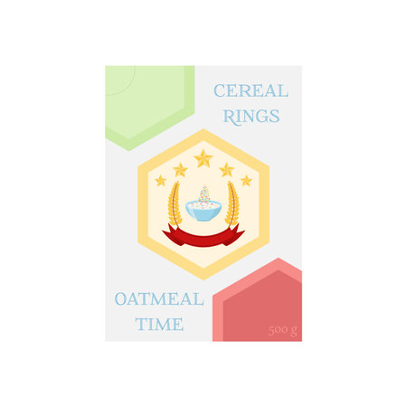 Cereal rings in box. Oatmeal breakfast with milk, organic muesli. Flat vector style.のイラスト素材