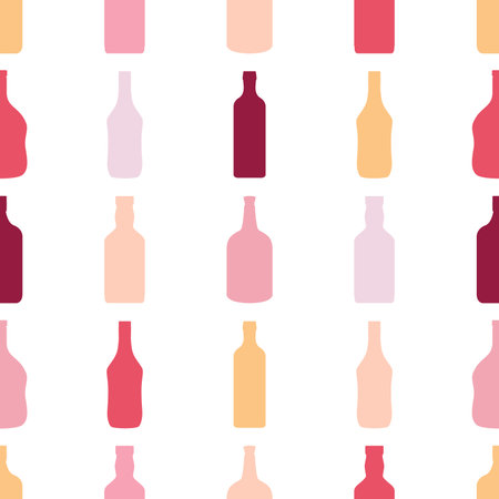 Bottles seamless pattern. Alcohol, rum, wine, whiskey, scotch, beer beverages.のイラスト素材