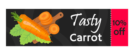 Carrot sale - organic, vegetarian nutrition. Fresh garden product. Made in cartoon flat style.のイラスト素材