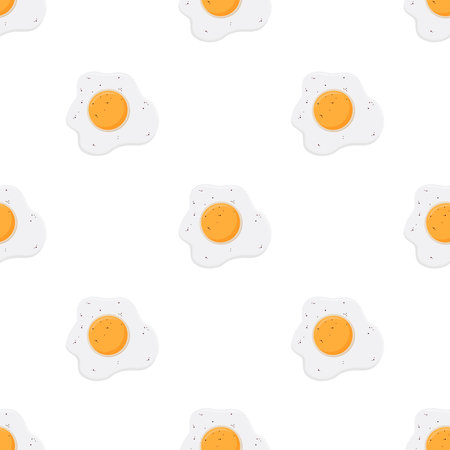 Fried eggs, scrambled egg, omelet pattern in cartoon flat style. Tasty breakfast.のイラスト素材
