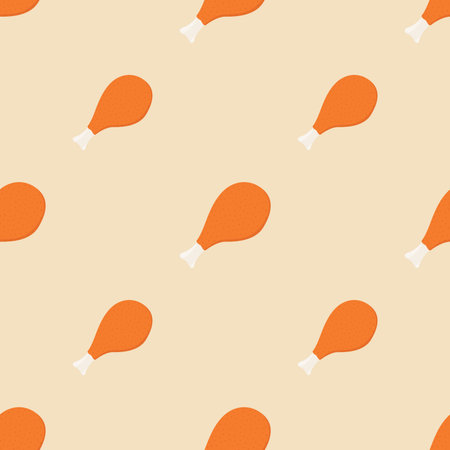 Fried chicken leg in seamless pattern, tasty fast food. Whole meat. Flat styleのイラスト素材