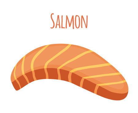 Salmon Slice Piece Of Fish Fillet Fish Steak Cartoon Flat Style Royalty Free Vector Graphics