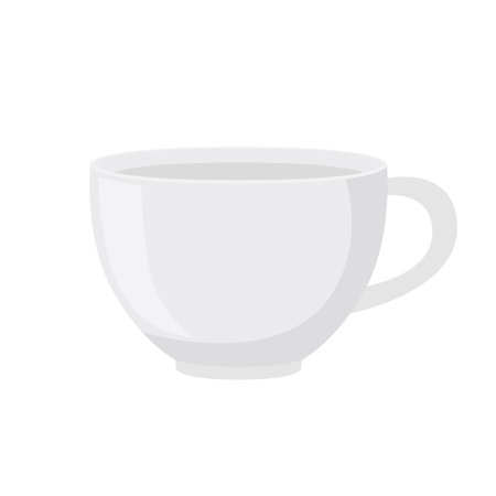 White tea cup in cartoon flat style. Container for tea or coffee. Vector illustrationのイラスト素材
