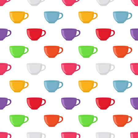 Seamless pattern of tea cup in cartoon flat style. Bright containers. Vector illustrationのイラスト素材
