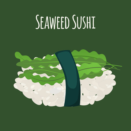 Seaweed sushi - asian food. Algae, rice. Japanese meal. Made in cartoon flat style. Vector illustrationのイラスト素材