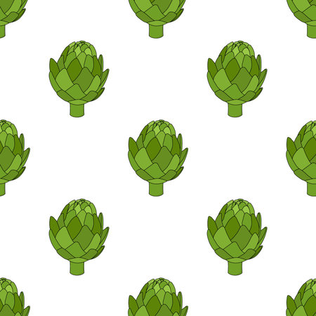 Healthy artichoke seamless pattern, organic farm product. Green vegetable, made in cartoon flat style. Vector illustrationのイラスト素材