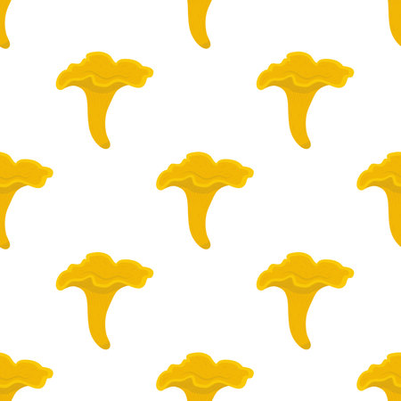 Chanterelle yellow mushroom seamless pattern. Organic edible food. Made in cartoon flat style. Vector illustrationのイラスト素材