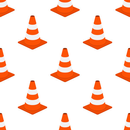 Traffic cone seamless pattern, equipment for safety, road. Orange obstacle. Made in cartoon flat style. Vector illustrationのイラスト素材