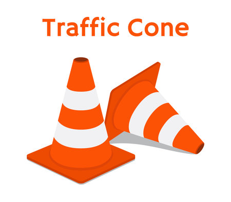 Traffic cone, equipment for safety, road. Orange obstacle. Made in cartoon flat style. Vector illustrationのイラスト素材