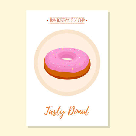 Set of pastry poster, banner for sale of tasty donut. Promotion, advertising illustration. Made in cartoon flat styleのイラスト素材