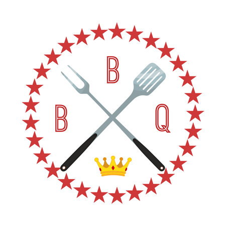 Vector illustration of premium quality meat, barbecue grill icon, bbq concept. Made in cartoon flat styleのイラスト素材