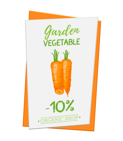 Vector carrot poster, banner for discount, sale. Fresh vegetable. Garden organic plant in cartoon flat style. Vegetarian concept.のイラスト素材