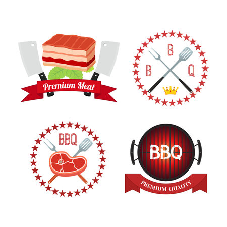 Vector illustration of premium quality meat, barbecue grill icon, BBQ concept.のイラスト素材