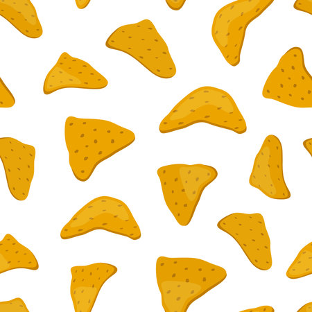 Vector seamless nachos pattern, mexican food. Cartoon flat styleのイラスト素材