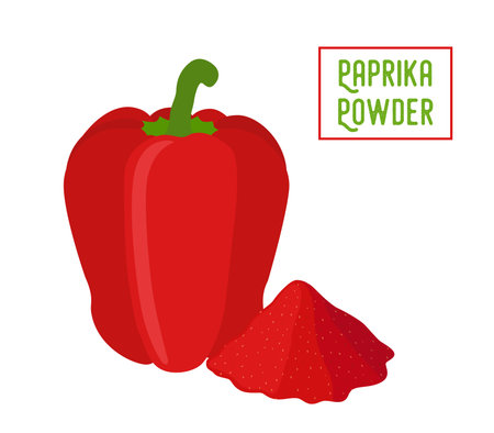 Vector paprika set - red bell pepper and pile of spicy condiment. Organic vegetable, capsicum for cooking. Made in cartoon flat styleのイラスト素材