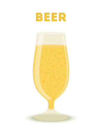 Vector golden beer in glass. Alcohol baverage with bubbles, liquid brewery product.のイラスト素材
