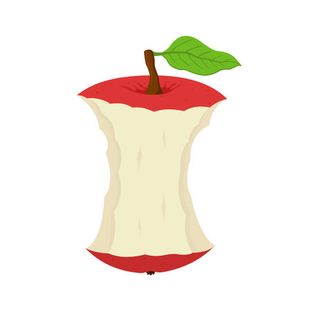 Vector cartoon stub of apple. Tasty red fruit. Garbage of natural product, ripe vitamin nutrition. Apple stump.のイラスト素材