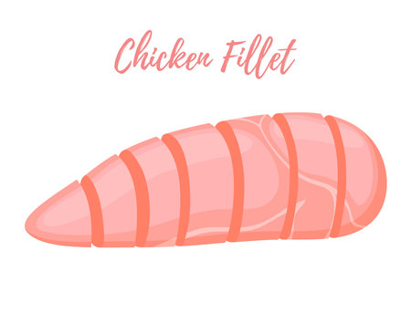 Vector cutted chicken fillet, natural farm meat in slicesのイラスト素材