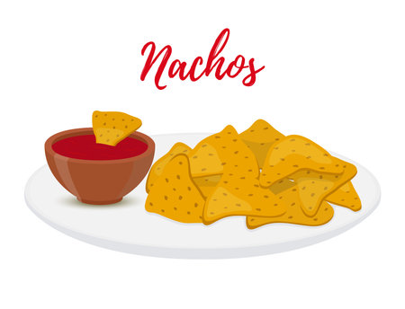 Vector potato chips - Mexican nachos with spicy sauceのイラスト素材