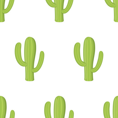 Vector seamless pattern with green cactus, desert succulent in cartoon flat style. Design for...