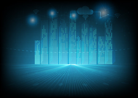 Futuristic from city turn into smart city that communicate data and connection from cloud computing around cityのイラスト素材