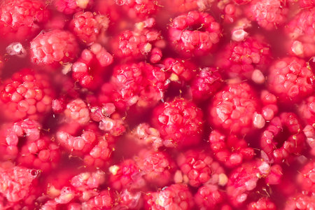 Flat lay of raspberry jelly. The concept of useful sweets. Top view