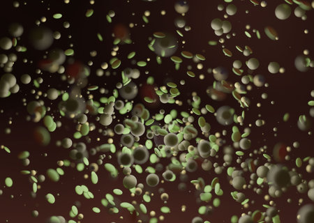 Abstract 3d rendering of spheres. Floating particles in space.