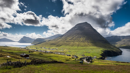 Vidareidi village in Faroe islandsの写真素材