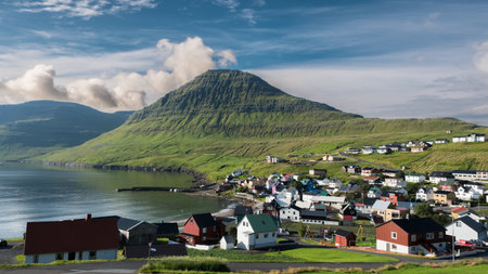 Sydrugota village in Faroe islandsの写真素材