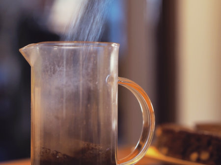 Making coffe in French pressのeditorial素材