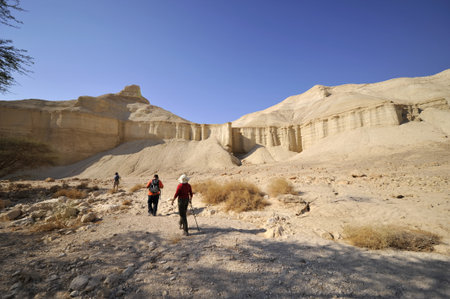 Tourist trek in Judea desert, Israel.の写真素材