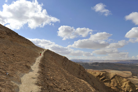Mountain trekking in Negev desert, Israel の写真素材