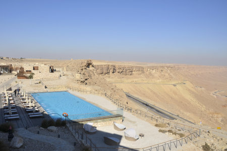 Pool in tourist hotel, Negev desert のeditorial素材
