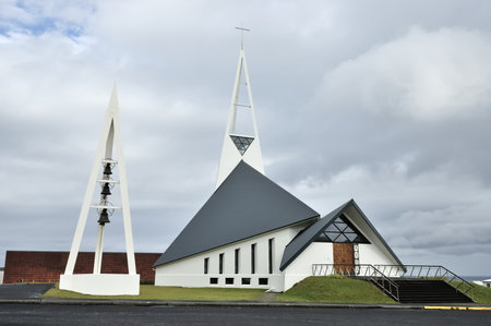 Modern church in Ofafsvik, West Iceland の写真素材