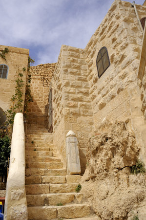 Narrow stairs passage inside of Mar Saba monastery, Israel のeditorial素材