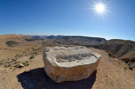 Scenic lookout on the edge of mountain crater Ramon in Negev desert のeditorial素材