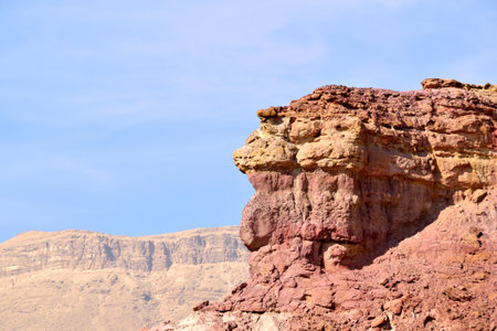 Red cliff in Makhtesh Katan, Negev desert in Israel.の写真素材