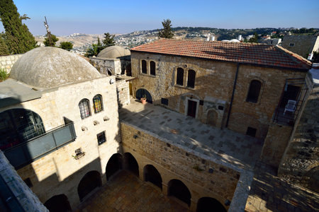 Ancient patio in Jewish Quarter of old Jerusalem, Israel.の写真素材